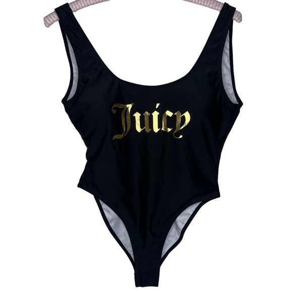 Juicy Couture Logo Black Label Deep Scoop Back High Cut One Piece Swimsuit Med - Picture 6 of 13
